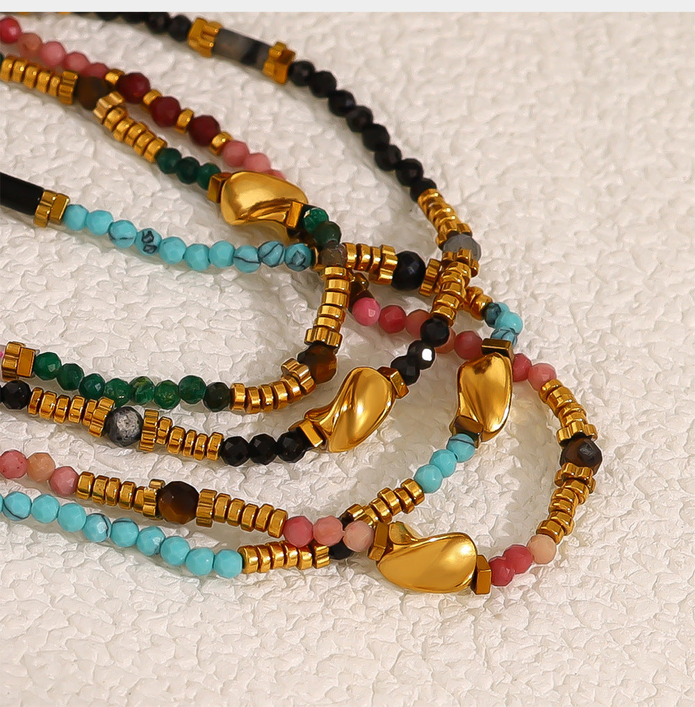 18K Gold Plated Titanium Steel Colored Bead Dopamine Necklace | Stylish Fashion Jewelry