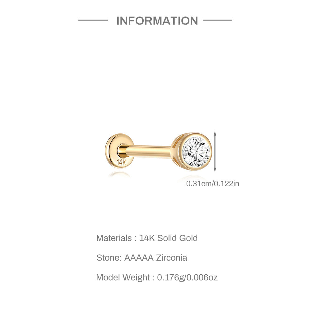 14K Gold Round Zircon Stud Earrings – Sparkling, Hypoallergenic & Everyday Ready