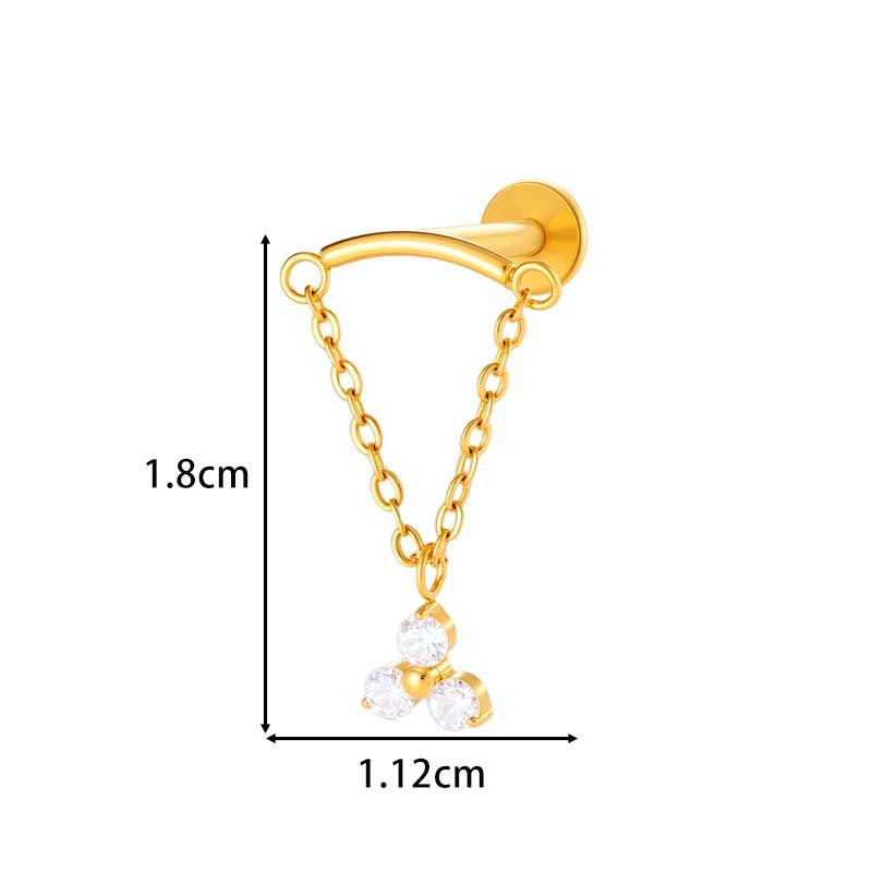 F136 Titanium Zirconia Chain Pendant Stud – Internally Threaded Flat-Back Cartilage Piercing Jewelry