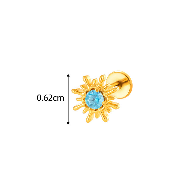G23/F136 Titanium Colorful CZ Flower & Geometric Flat Back Labret Studs | Hypoallergenic Internally Threaded Piercing Jewelry for Ear, Lip, Cartilage