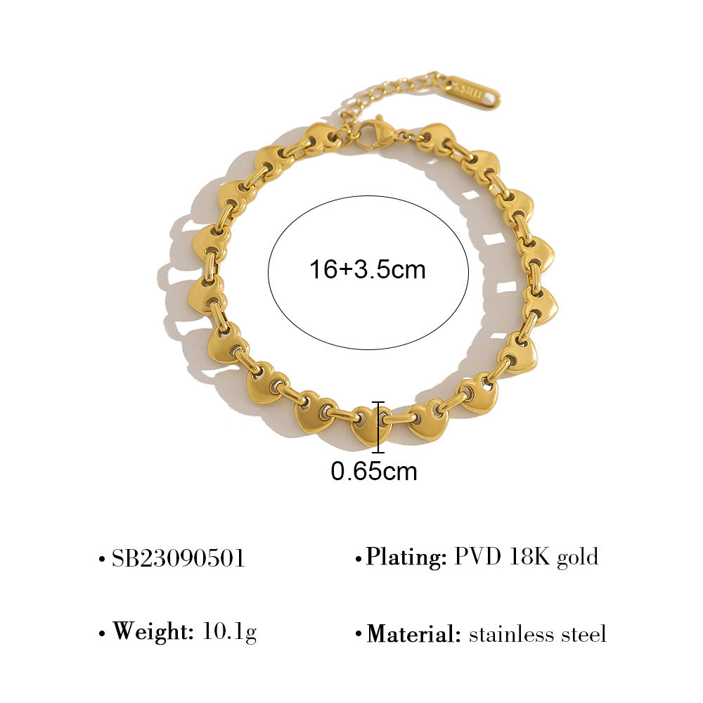 18K Gold Plated Stainless Steel Cubic Zirconia Bracelet – Heart, Circle & Flower Design | Luxury Jewelry