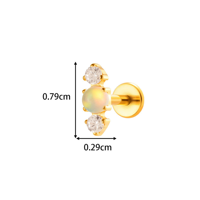 G23/F136 Titanium Opal Flat Back Labret Stud | Colorful Opal Piercing Jewelry for Lip & Ear