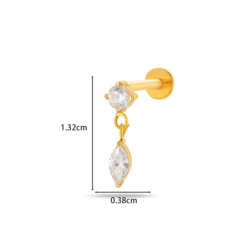 F136/G23 Titanium Zircon Push-Pin Labret & Cartilage Stud — Heart, Round, Star, Oval, Green/White/Champagne Marquise