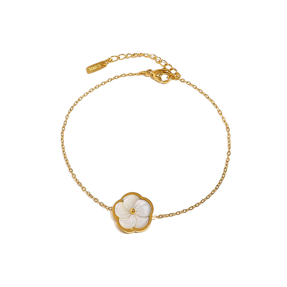 18K Gold Plated Titanium Steel Flower Pendant Necklace, Bracelet & Ring | Elegant Fashion Jewelry Set