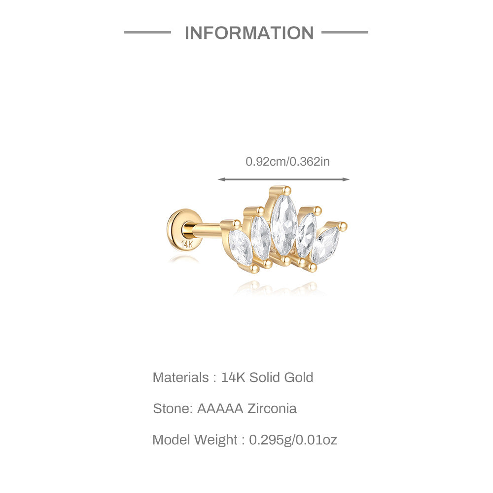 14K Gold Marquise Zircon Cluster Stud Earrings – Delicate, Hypoallergenic & Eye-Catching