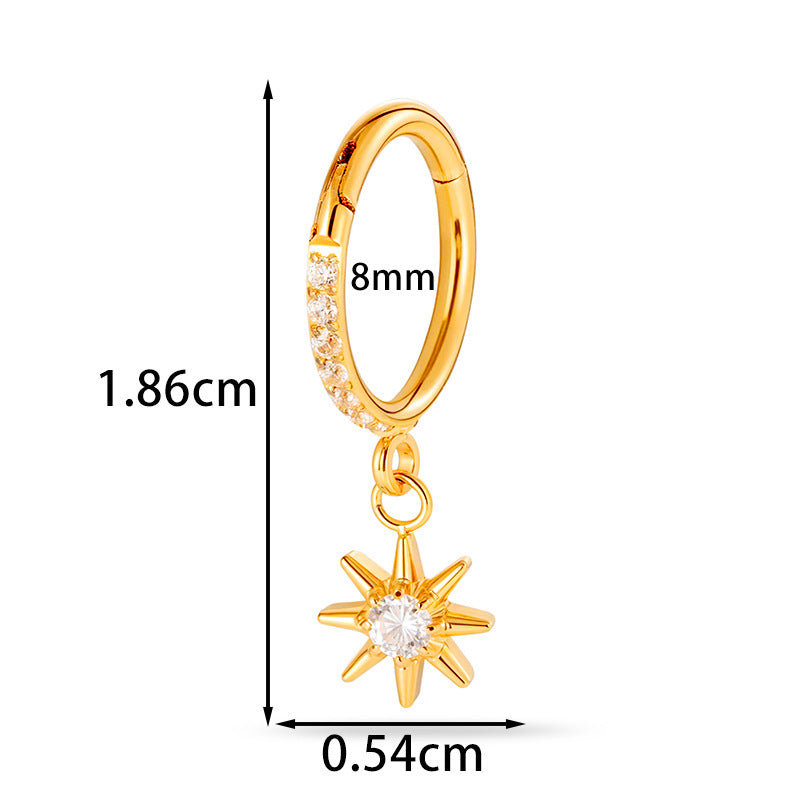 F136 Titanium Zircon Star & Moon Dangle Cartilage Piercing | Lip & Ear Jewelry | Hypoallergenic & Stylish