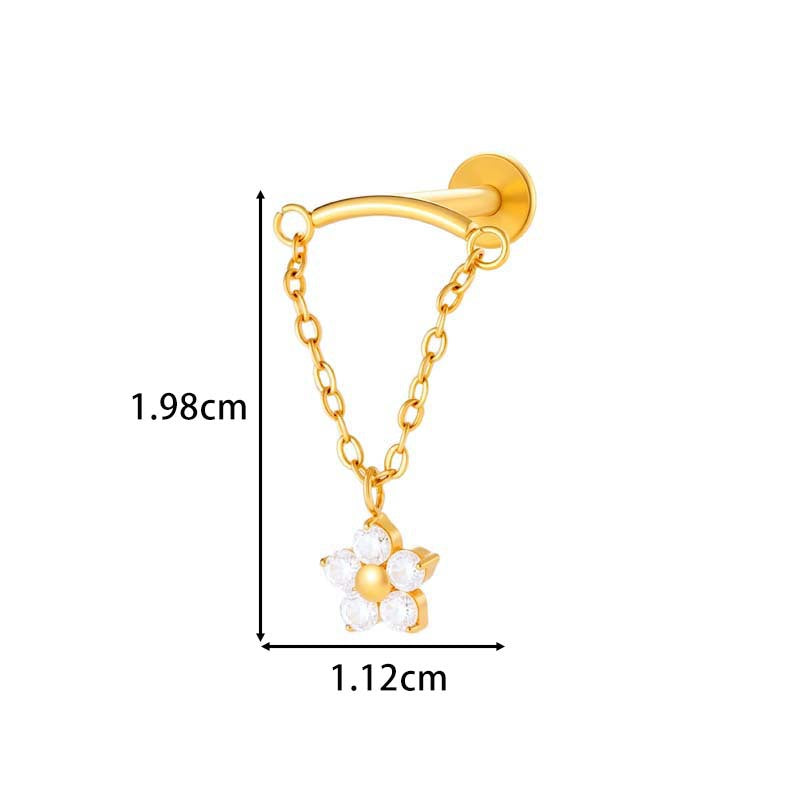 F136 Titanium Zirconia Chain Pendant Stud – Internally Threaded Flat-Back Cartilage Piercing Jewelry