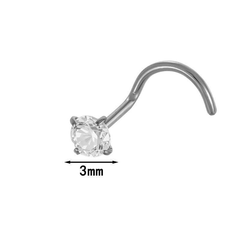 G23 Titanium Nose Stud with Zircon | F136 S-Bar Internally Threaded Nose Piercing Jewelry