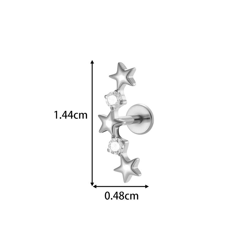 G23/F136 Titanium Internally Threaded Flat Back Lip Studs Cactus Star Flower Piercing Jewelry – Hypoallergenic Cartilage Earrings for Daily & Professional Use