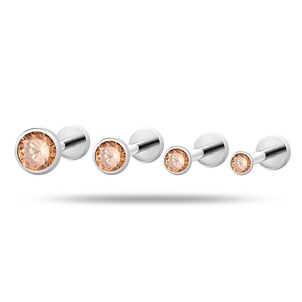 Titanium Flat Back Zircon Piercing Stud | Hypoallergenic Threaded Cartilage Earring