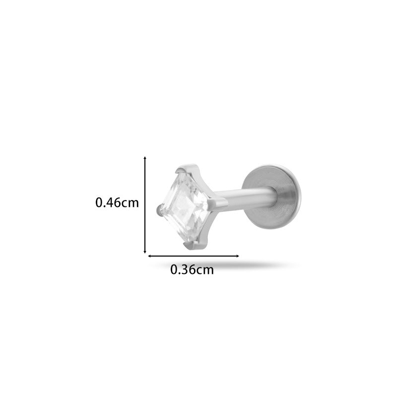 F136/G23 Titanium Zircon Push-Pin Labret & Cartilage Stud — Heart, Round, Star, Oval, Green/White/Champagne Marquise