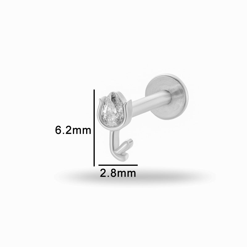 Titanium ircon Silver Piercing Internal Screw Rod Ear Bone Studs