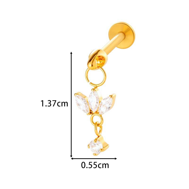 F136 Titanium Internally Threaded Dangling CZ Cartilage Stud – Hypoallergenic Piercing Jewelry