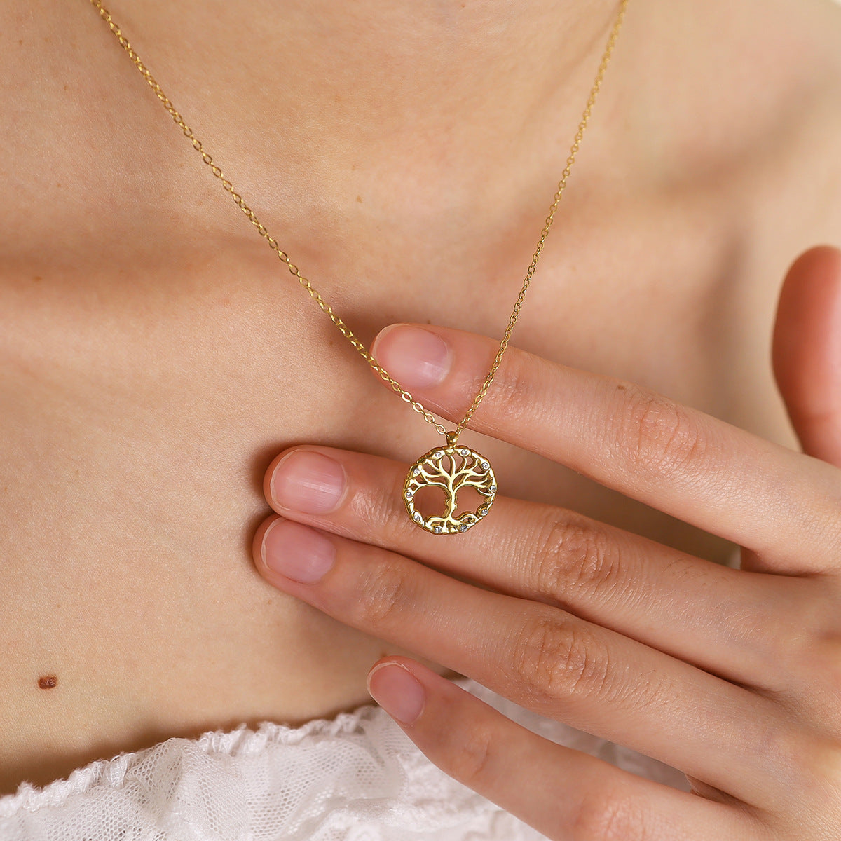 18K Gold Plated Stainless Steel Crystal Pendant Necklace | Heart, Star, Tree of Life & Leaf Designs | Elegant Gift Jewelry for Women