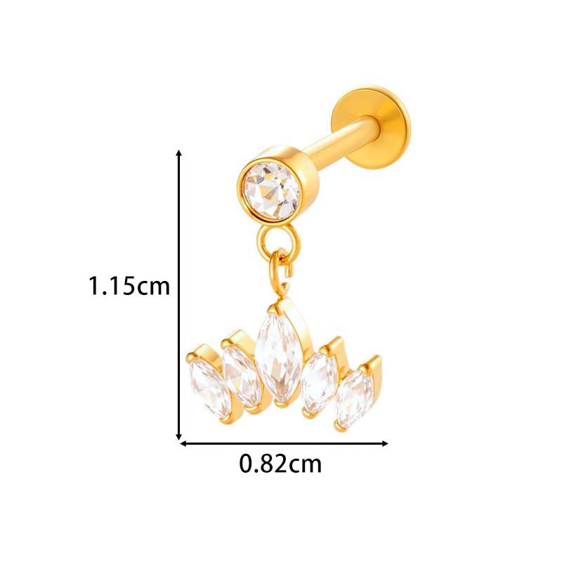 F136 Titanium Internally-Threaded Zirconia Pendant Stud — Star & Hexagram Flat-Back Cartilage Jewelry