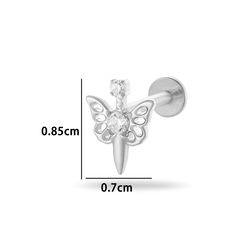 G23/F136 Titanium Internally Threaded CZ Flat-Back Cartilage Stud Earrings