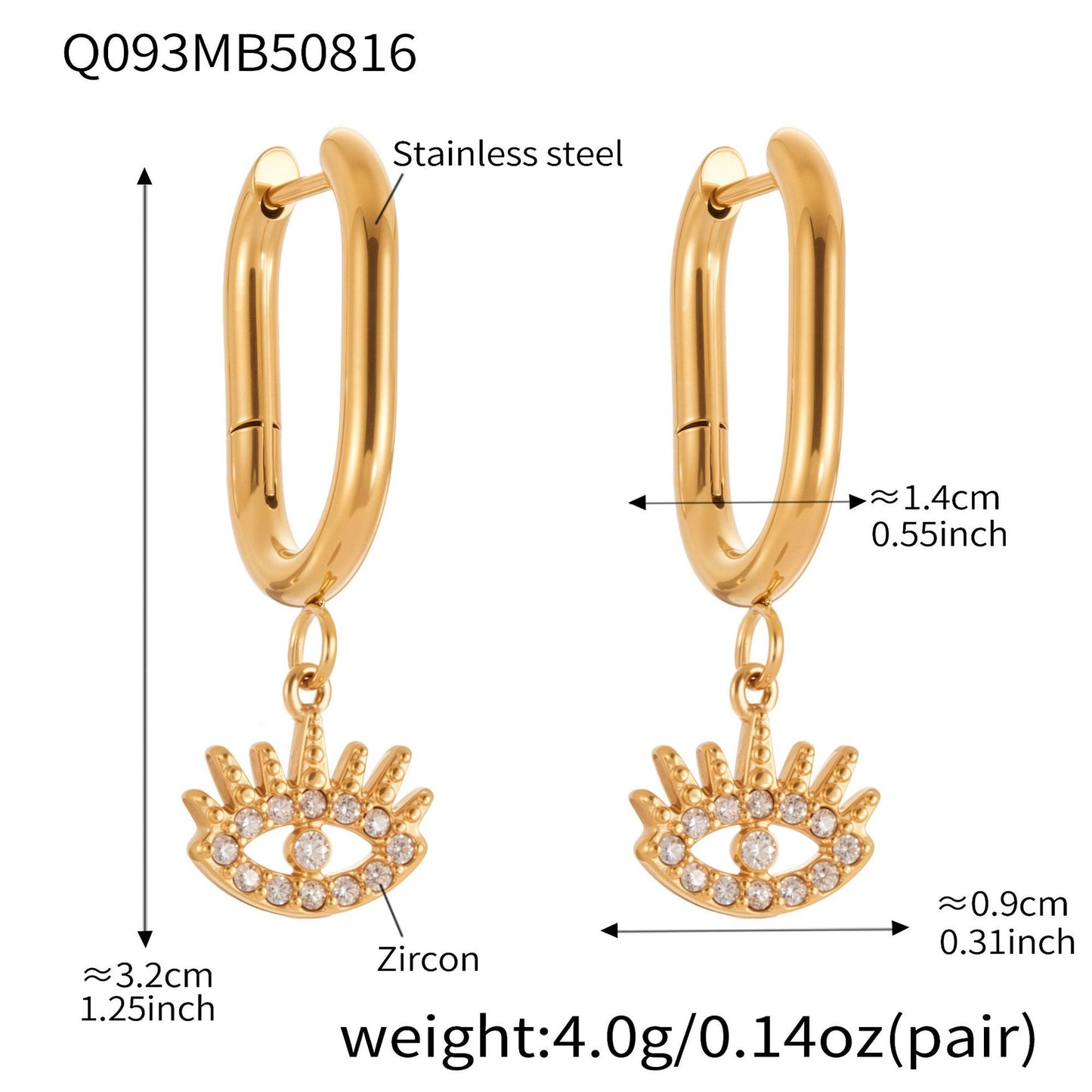 Evil Eye Zircon Hoop Earrings | Stainless Steel Minimalist Smooth Surface Earrings | Trendy Fashion Jewelry Gift