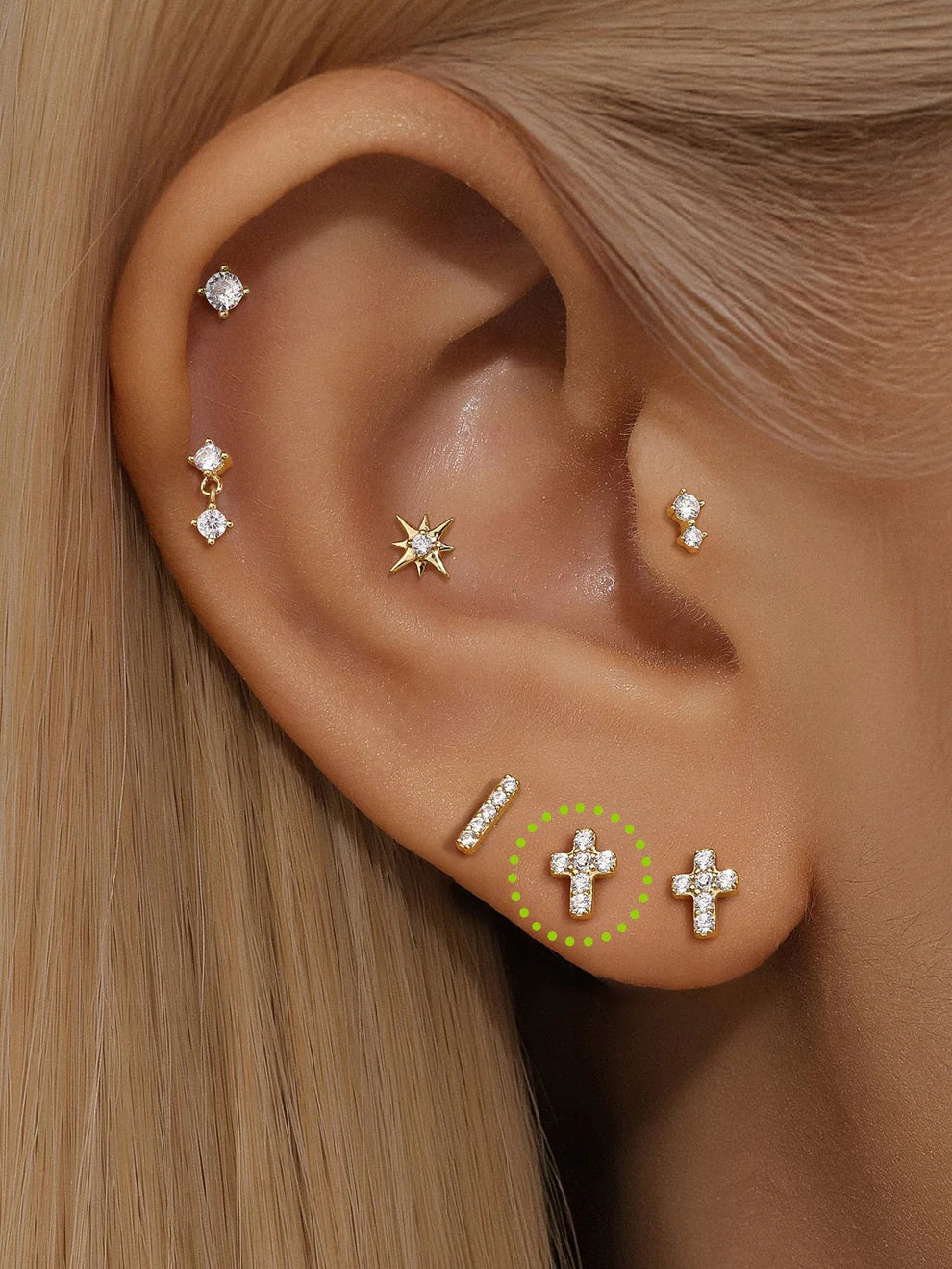 14K Gold Cross Zircon Stud Earrings – Dainty & Hypoallergenic