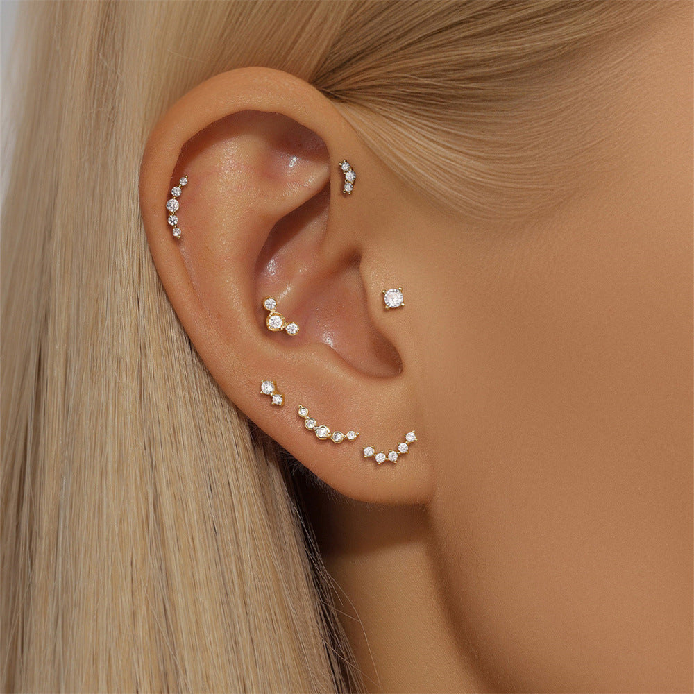 14K Gold Paw Print Stud Earrings with Round-Cut Zircon – Pet-Inspired Sparkle