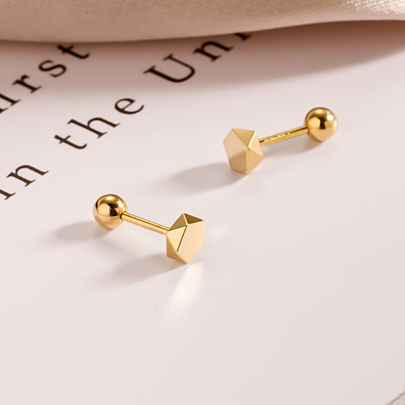 14K Solid Gold Geometric Piercing Studs – Minimalist, Hypoallergenic Earrings for Everyday & Stacking