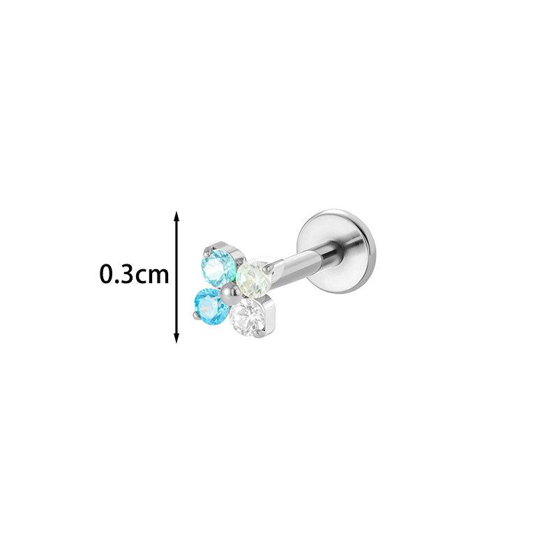 G23/F136 Titanium Colorful CZ Flower & Geometric Flat Back Labret Studs | Hypoallergenic Internally Threaded Piercing Jewelry for Ear, Lip, Cartilage