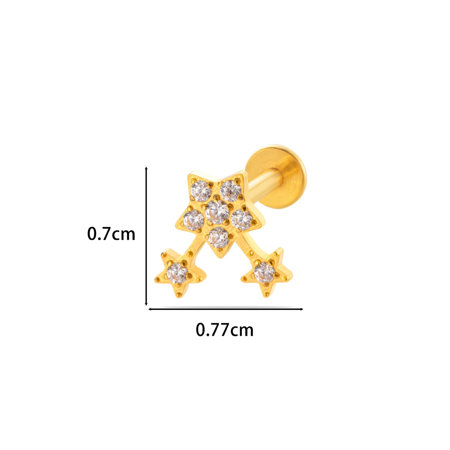 F136 Titanium Internally Threaded Zircon Labret Stud | High-End Flat Back Cartilage Piercing Jewelry