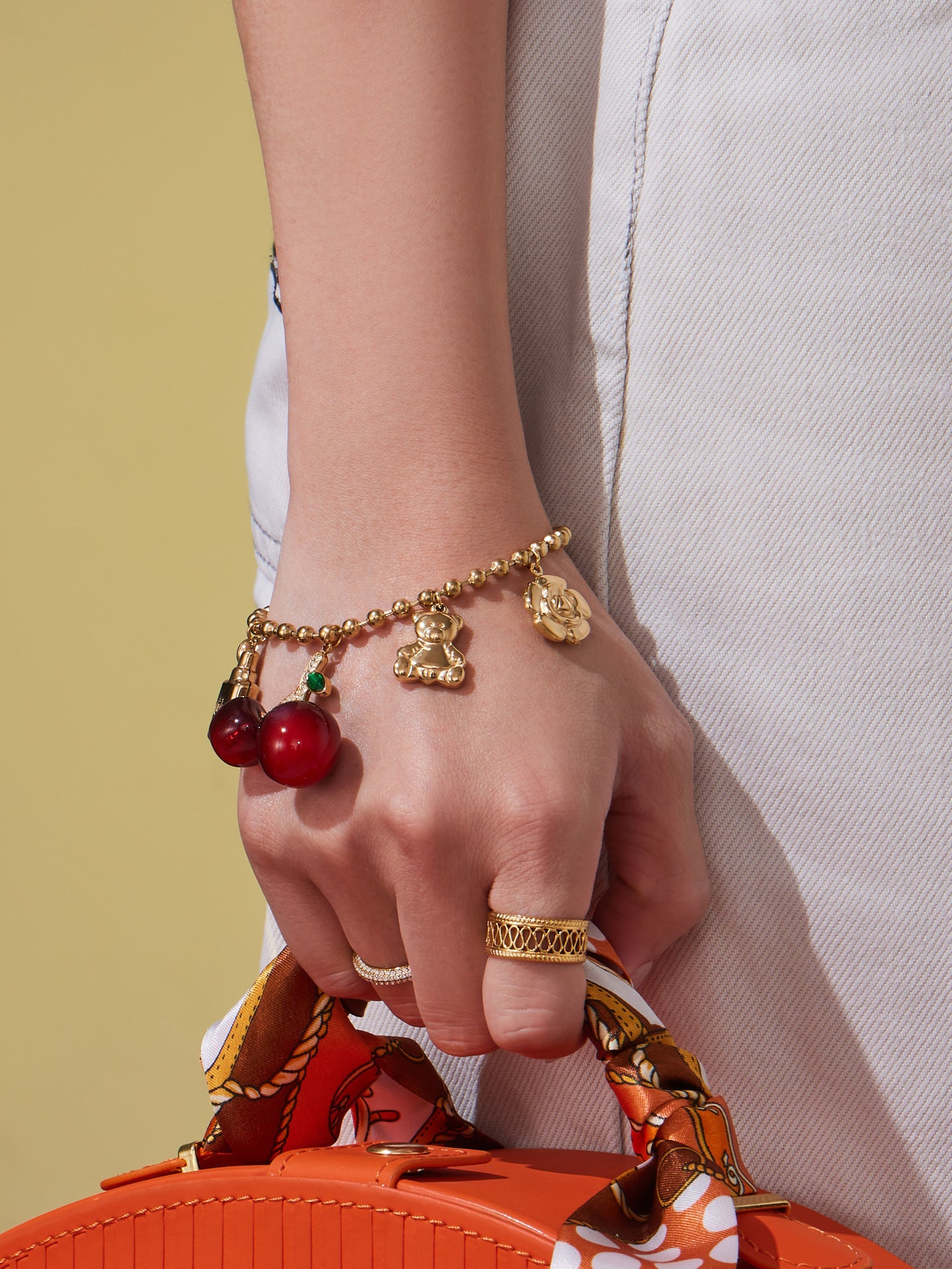 Cherry Zircon Jewelry Set | Gold & Silver Stainless Steel Necklace, Bracelet & Earrings | Trendy Red Resin Cherry Collection by WANTI Jewelry