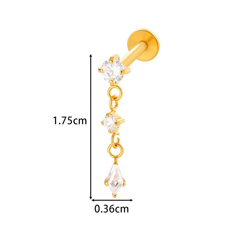 F136 Titanium Internally Threaded Dangling CZ Cartilage Stud – Hypoallergenic Piercing Jewelry