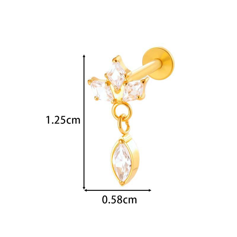 F136 Titanium Internally-Threaded Zirconia Pendant Stud — Star & Hexagram Flat-Back Cartilage Jewelry
