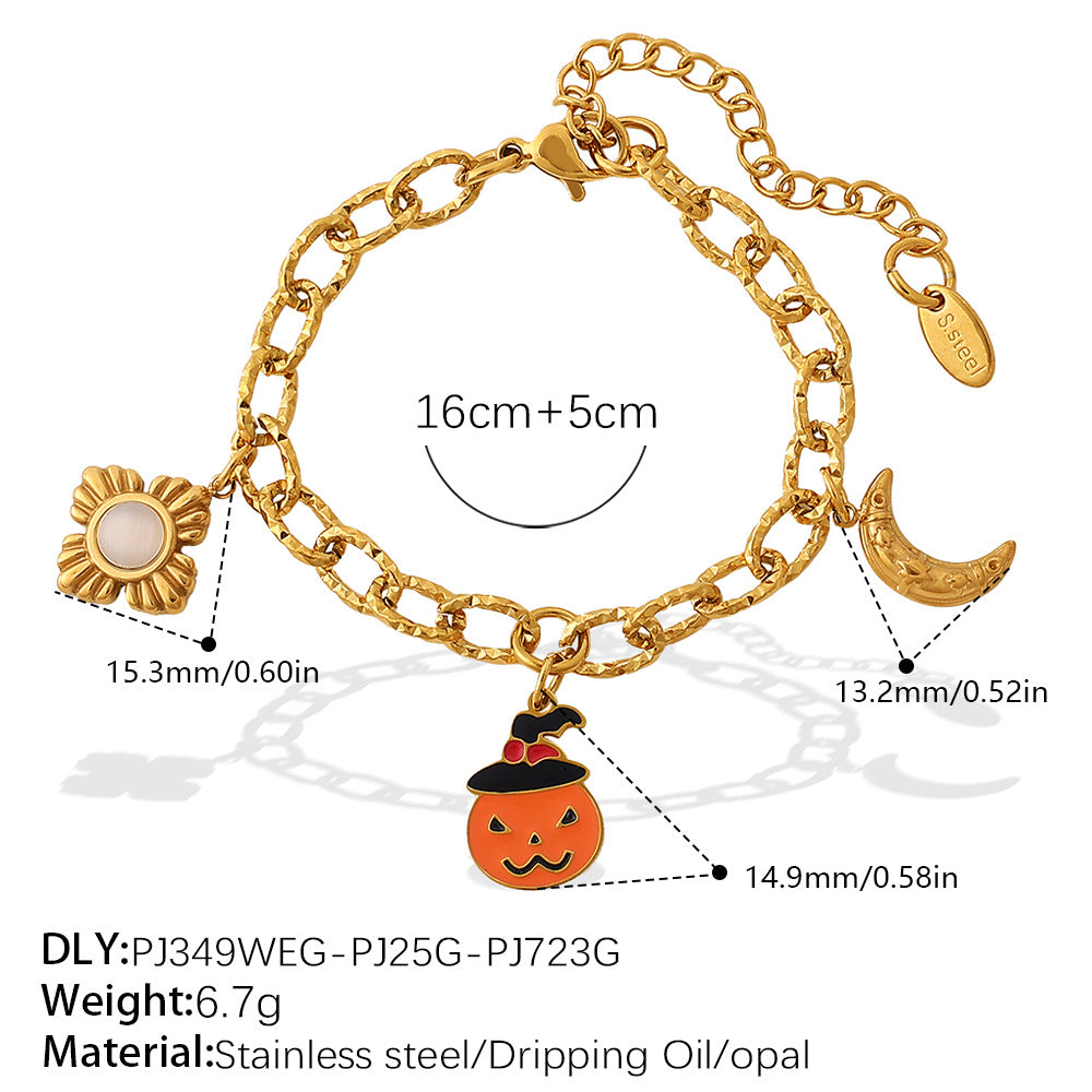 Gold-Plated Stainless Steel Halloween / Christmas Heart & Tree Tassel Pendant Bracelet | Elegant Festive Jewelry