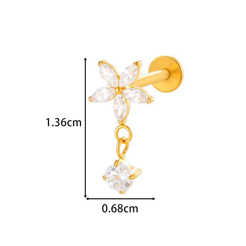 F136 Titanium Internally Threaded Flower CZ Cartilage Stud – Hypoallergenic Piercing Jewelry