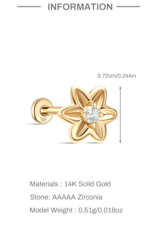 14K Solid Yellow Gold Flower Stud Earrings – Dainty Floral Design for Everyday Elegance