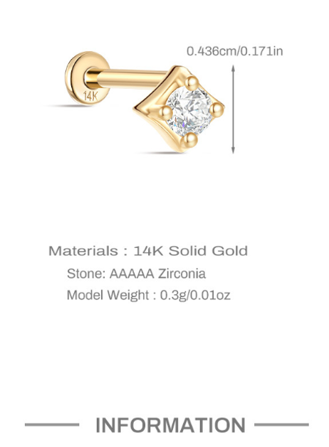 14K Solid Yellow Gold Round Solitaire Cubic Zirconia Stud Earring – Classic Sparkle for Daily Elegance