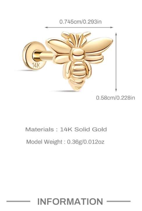 14K Yellow Gold Honey Bee Stud Earrings – Nature-Inspired Dainty Jewelry