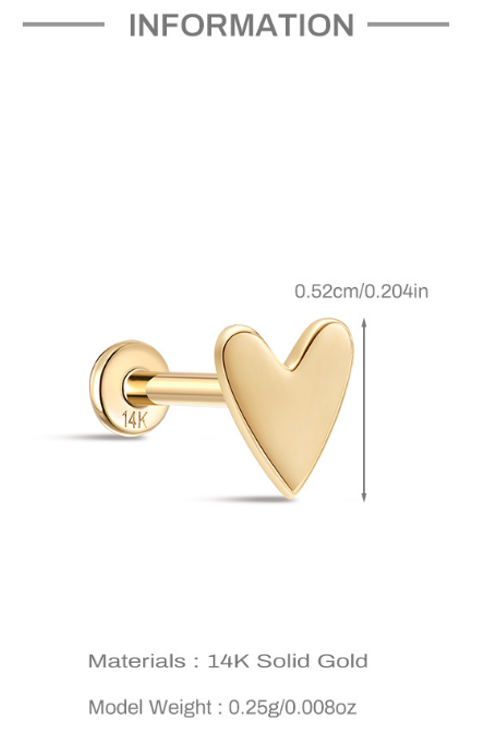 Dainty 14K Solid Gold Heart Stud Earrings – Minimalist Everyday Love