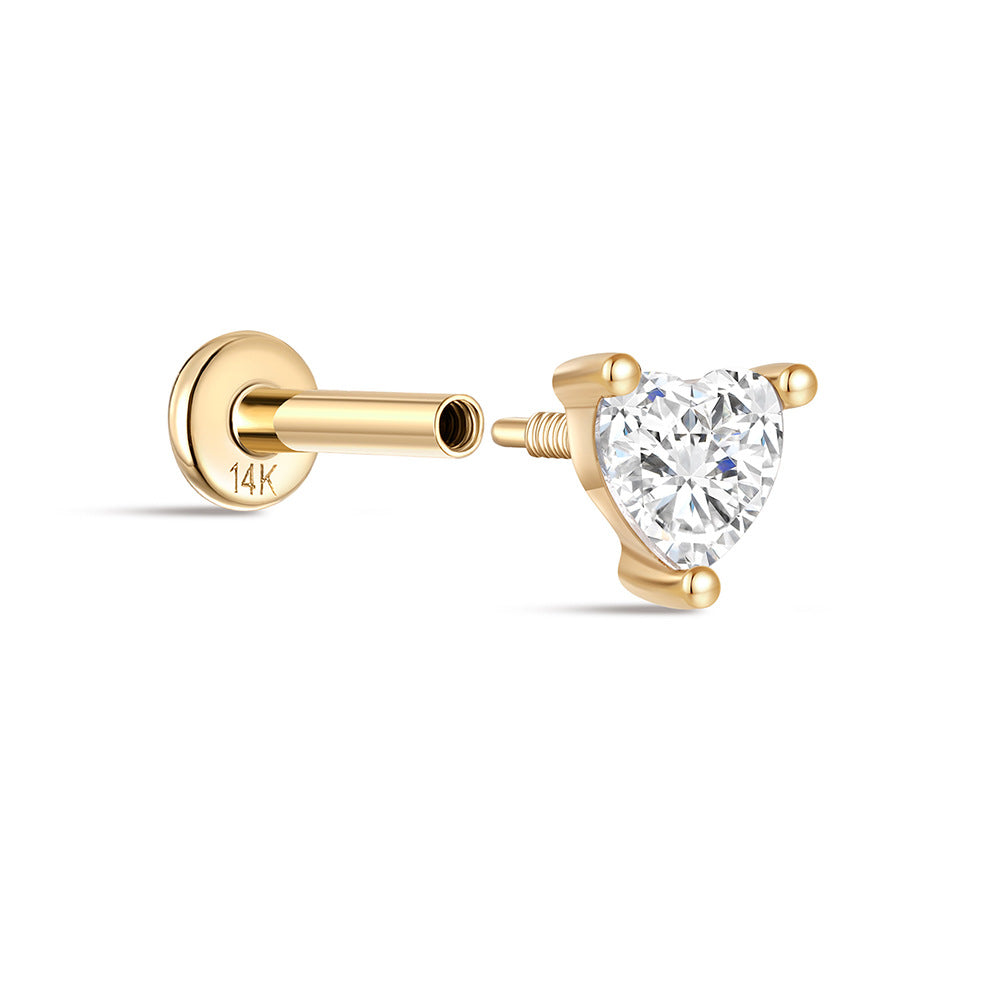14K Yellow Gold Heart Stud Earrings with Sparkling Zircon – Romantic Everyday Shine