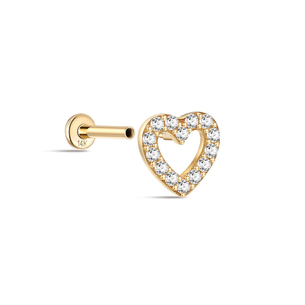 14K Yellow Gold Heart Stud – Dainty Earring for Cartilage or Lobe