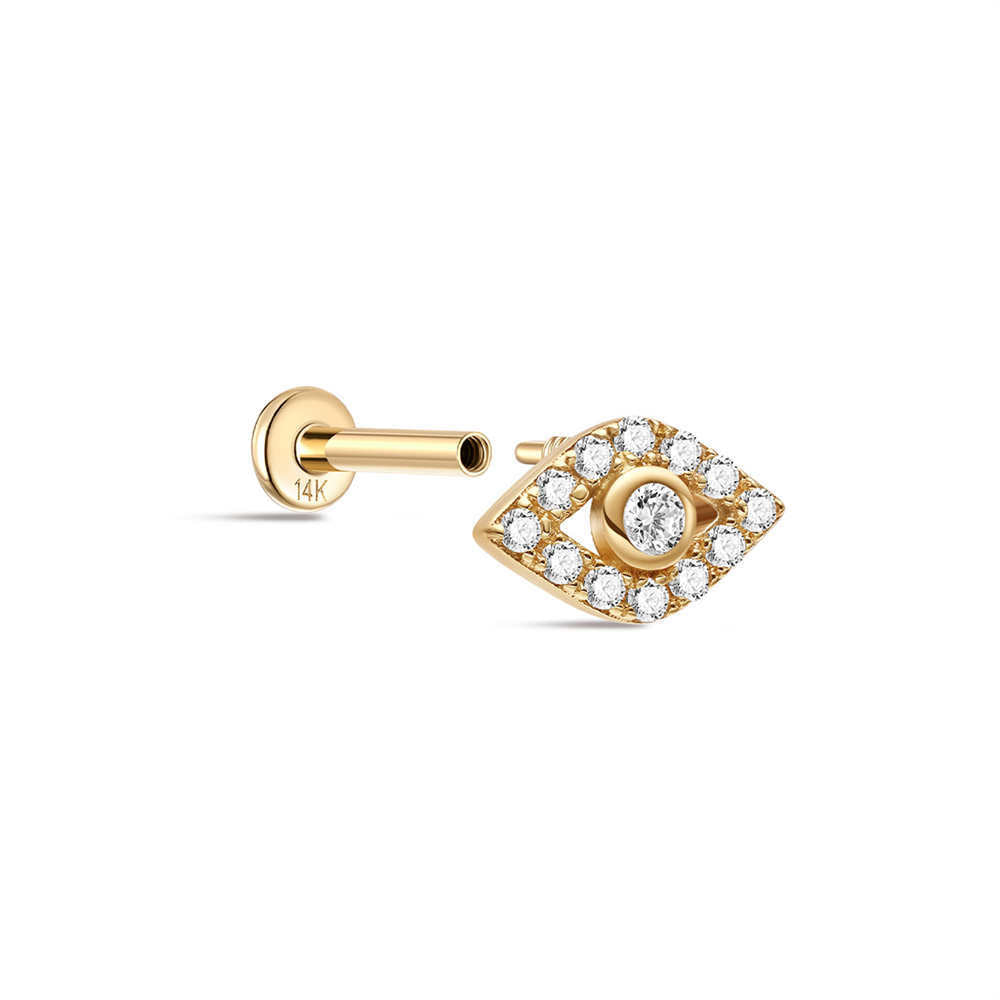 14K Solid Gold Eye Stud Earrings with Sparkling Zircon – Symbolic Everyday Jewelry