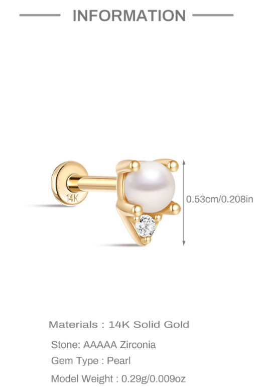 14K Yellow Gold Stud Earrings with Pearl & Zircon – Classic Elegance Redefined