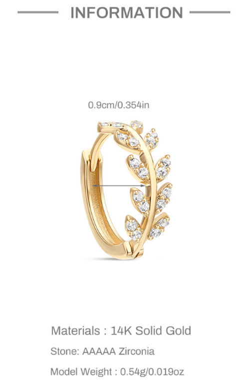 14K Gold Leaf Cartilage Stud – Single Earring for Nature-Inspired Ear Stacks