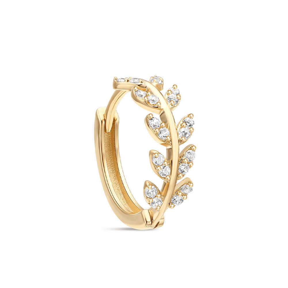 14K Gold Leaf Cartilage Stud – Single Earring for Nature-Inspired Ear Stacks