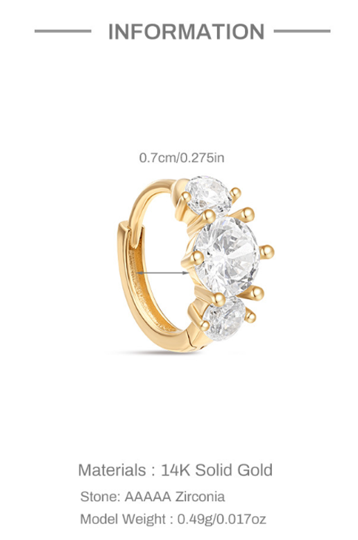 14K Gold Shiny Zircon Cartilage Stud – Single Earring for Piercings