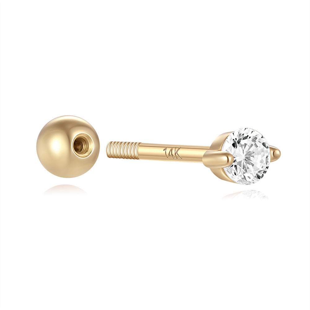 14K Gold Beaded Zircon Piercing Stud – Single Sparkle for Ear Stacks