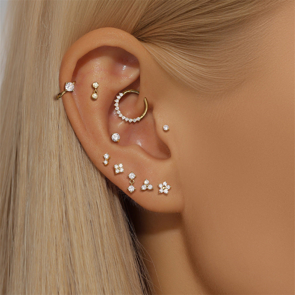 14K Gold Beaded Zircon Piercing Stud – Single Sparkle for Ear Stacks