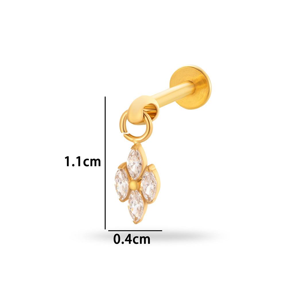 F136 Titanium Internally Threaded Zirconia Teardrop Cartilage Stud – Hypoallergenic Ear Piercing Jewelry