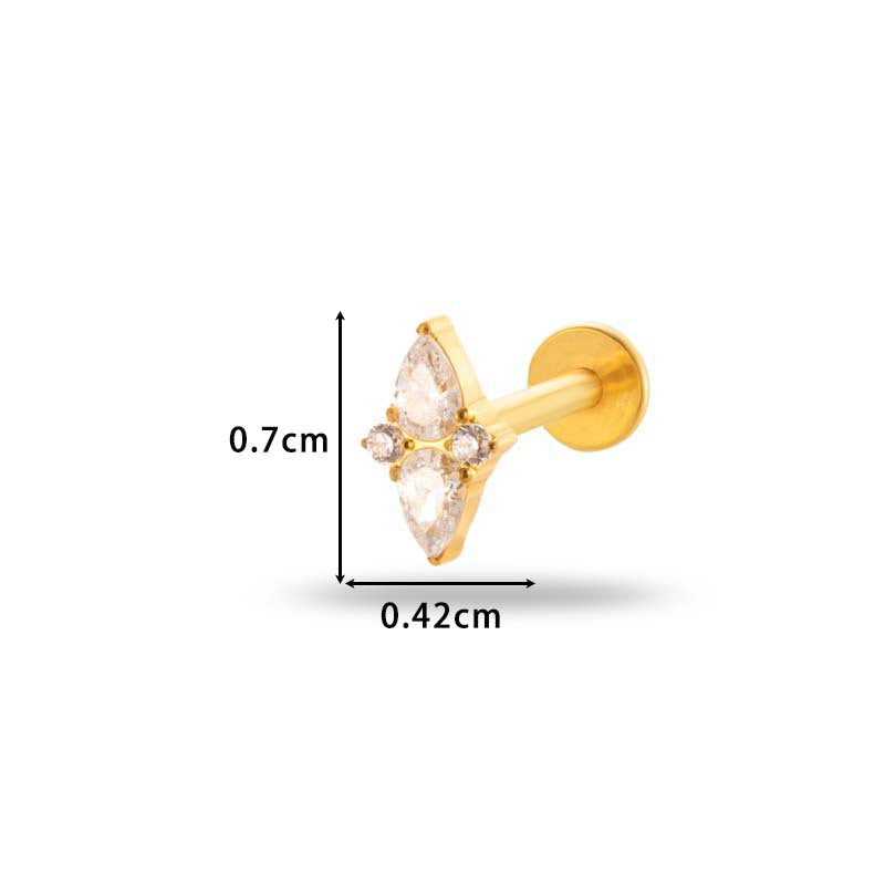 G23/F136 Titanium Internally Threaded CZ Flat-Back Cartilage Stud Earrings – Hypoallergenic Piercing Jewelry for Helix, Tragus, Conch & Lobe