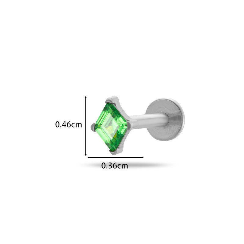 F136/G23 Titanium Zircon Push-Pin Labret & Cartilage Stud — Heart, Round, Star, Oval, Green/White/Champagne Marquise