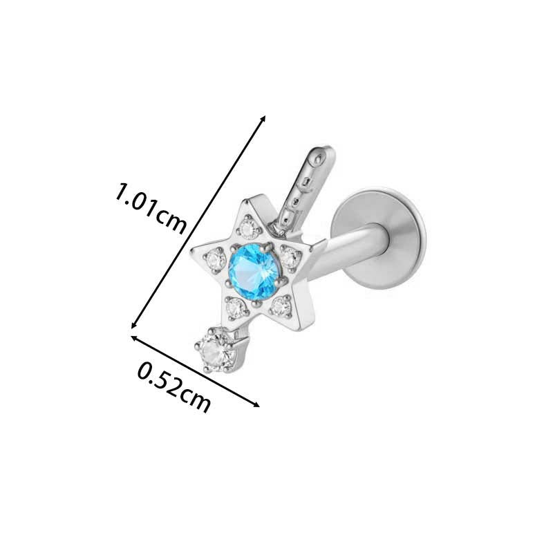 F136 Titanium Zirconia Chain Pendant Stud – Internally Threaded Flat-Back Cartilage Piercing Jewelry