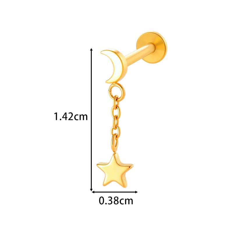 F136 Titanium Internally-Threaded Zirconia Pendant Stud — Star & Hexagram Flat-Back Cartilage Jewelry