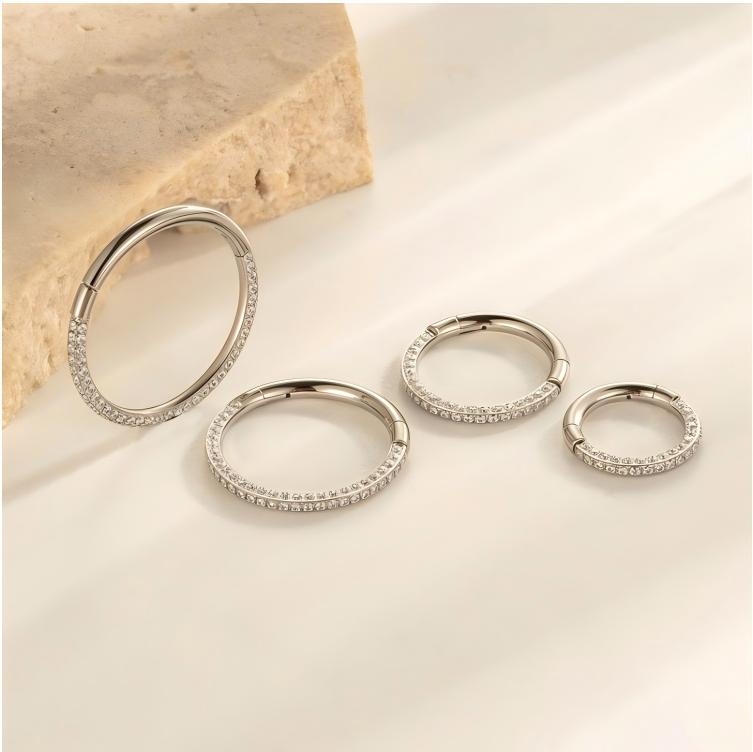 G23/F136 Titanium 1.3mm Closed Hoop with Cubic Zirconia | Nose & Ear Piercing Jewelry